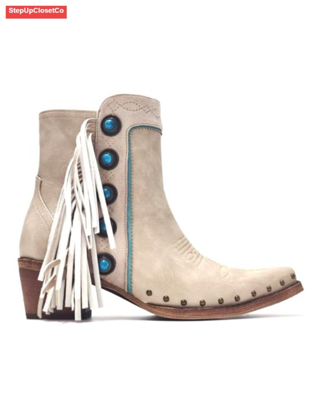 Studded Fringe Cowgirl Booties with Turquoise Stones